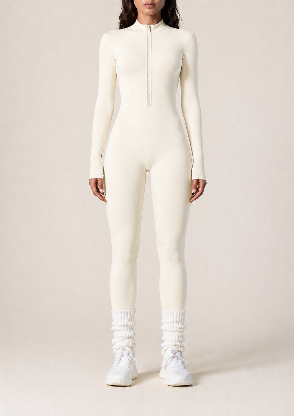 Cream Apricot Sculpt Zip Jumpsuit