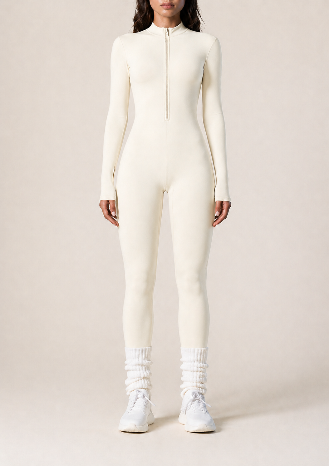 Cream Apricot Sculpt Zip Jumpsuit