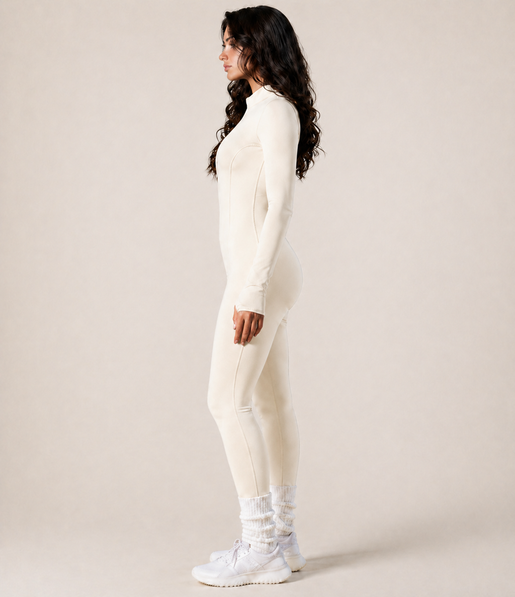 Cream Apricot Sculpt Zip Jumpsuit